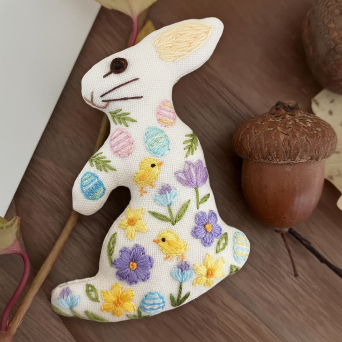 Rubbyoo Rabbit Embroidery Kit - Happy Chicks | Easter Animal Artwork | Holiday Wall Hanging  - 6 inches hoop kit - image 1