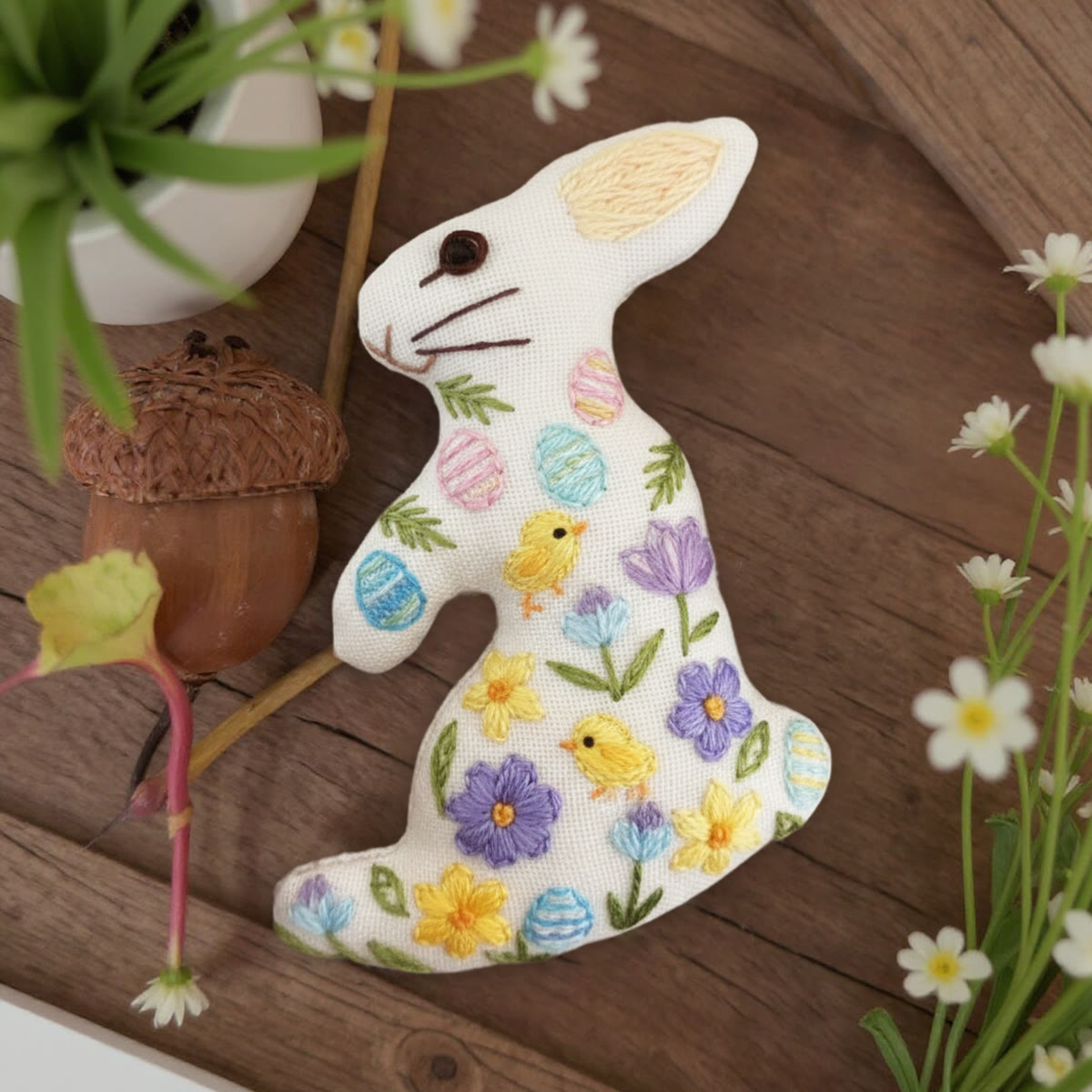 Rubbyoo Rabbit Embroidery Kit - Happy Chicks | Easter Animal Artwork | Holiday Wall Hanging  - image 3