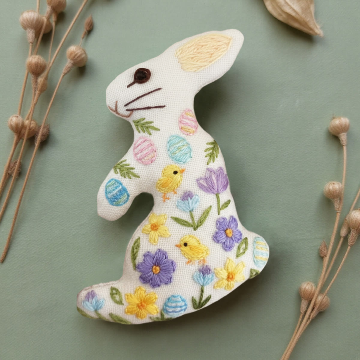 Rubbyoo Rabbit Embroidery Kit - Happy Chicks | Easter Animal Artwork | Holiday Wall Hanging  - image 2