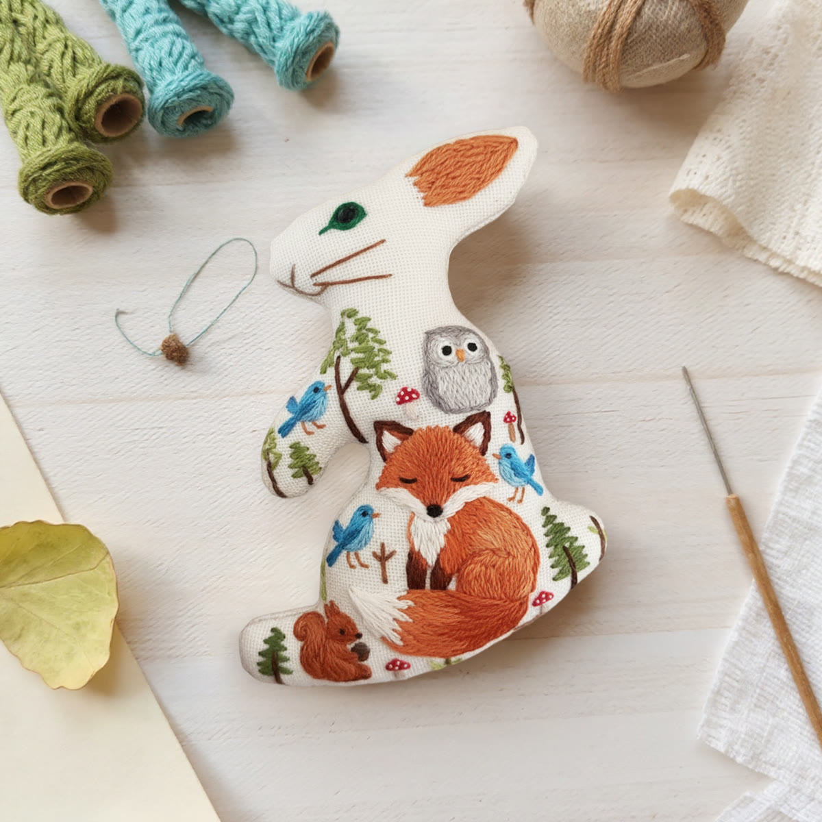 Rubbyoo Rabbit Embroidery Kit - Fox And Owl | Adorable Animal Art | Diy Bag Accessories - image 2