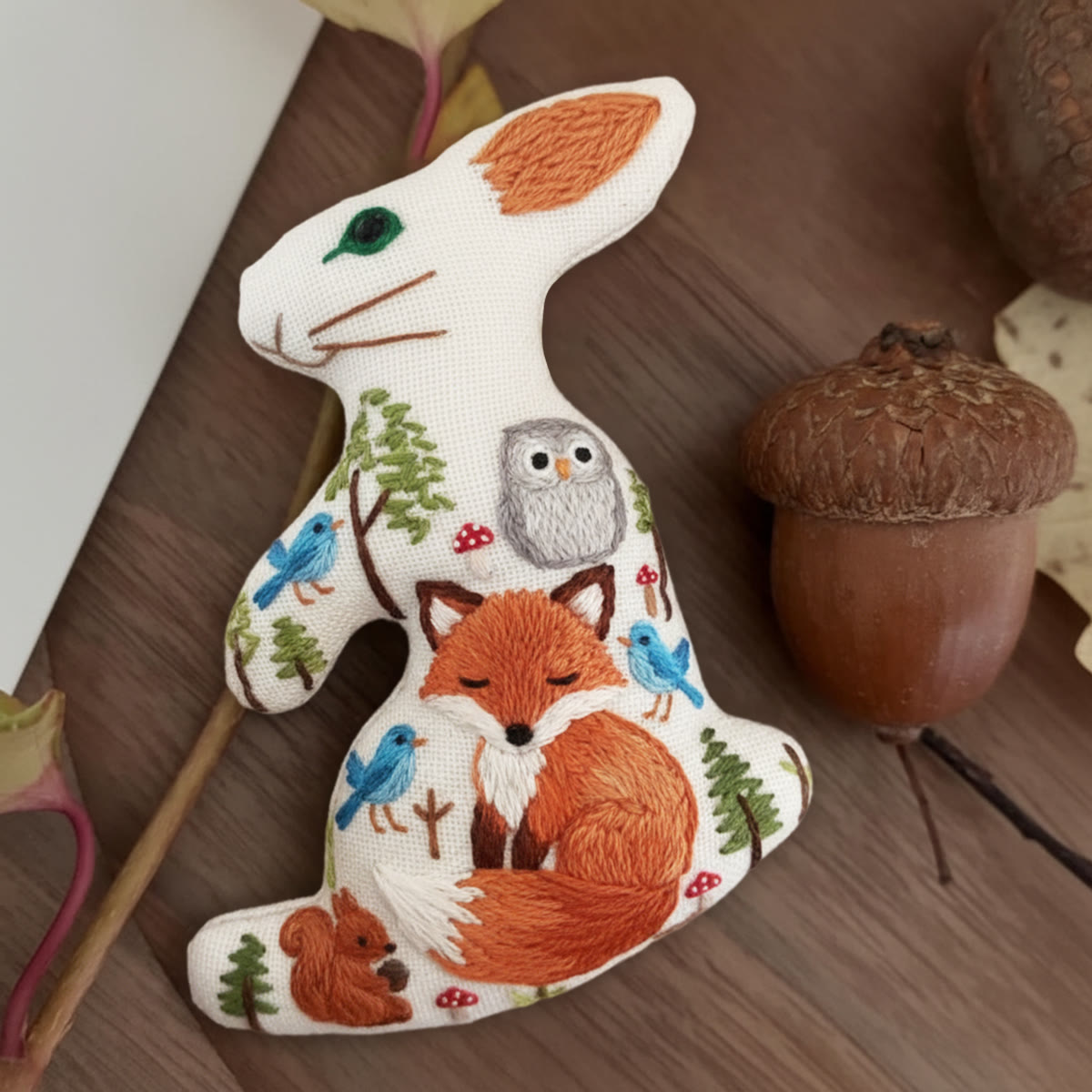 Rubbyoo Rabbit Embroidery Kit - Fox And Owl | Adorable Animal Art | Diy Bag Accessories - 6 inches hoop kit - image 1