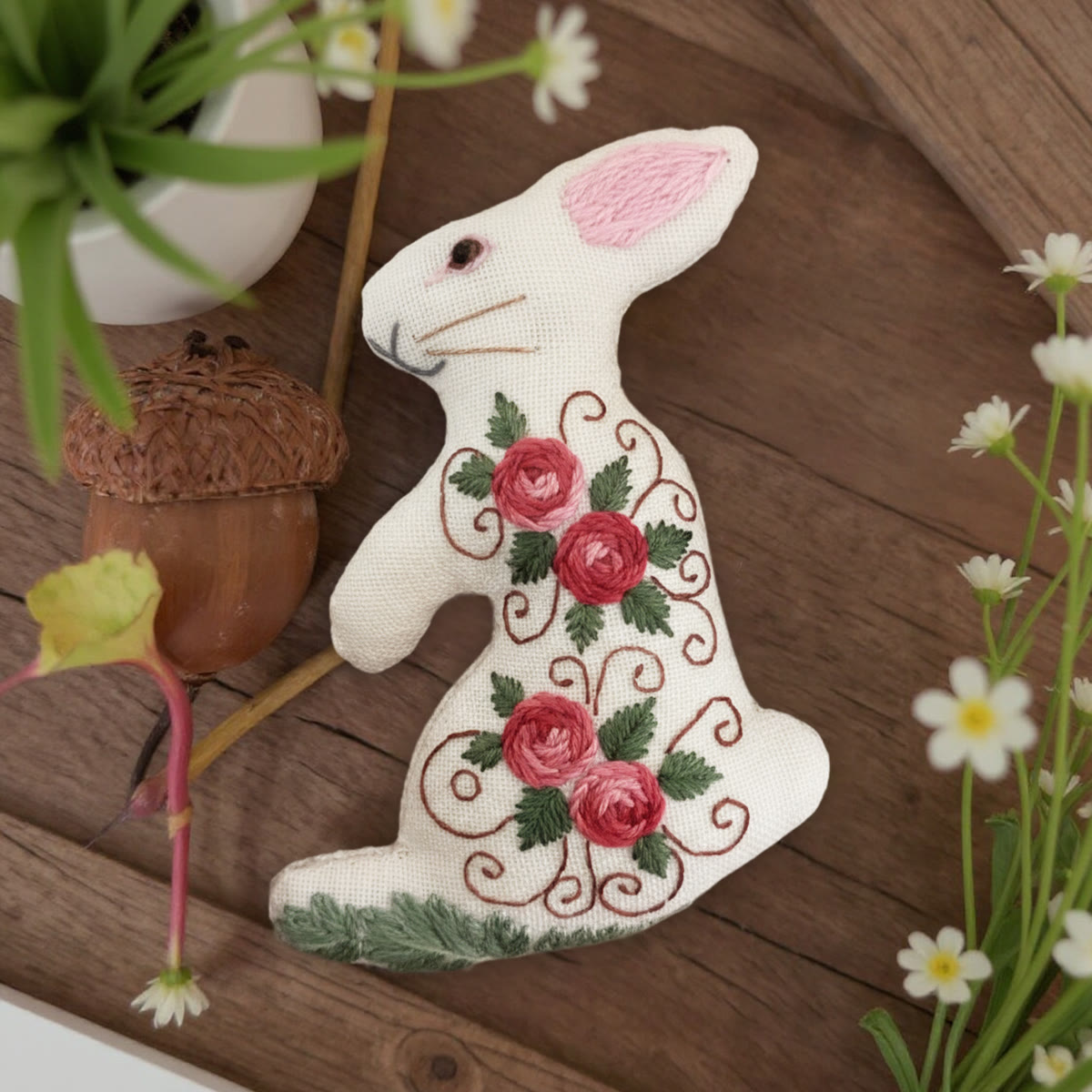 Rubbyoo Rabbit Embroidery Kit - Blooming Rose | Floral Stitch Art  | Perfect Handmade Craft For Mom - image 2
