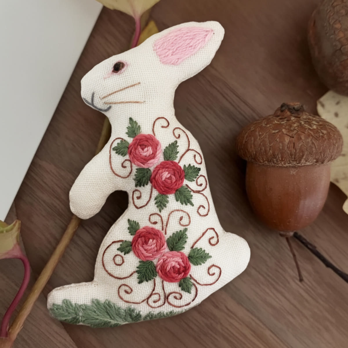 Rubbyoo Rabbit Embroidery Kit - Blooming Rose | Floral Stitch Art  | Perfect Handmade Craft For Mom - 6 inches hoop kit - image 1