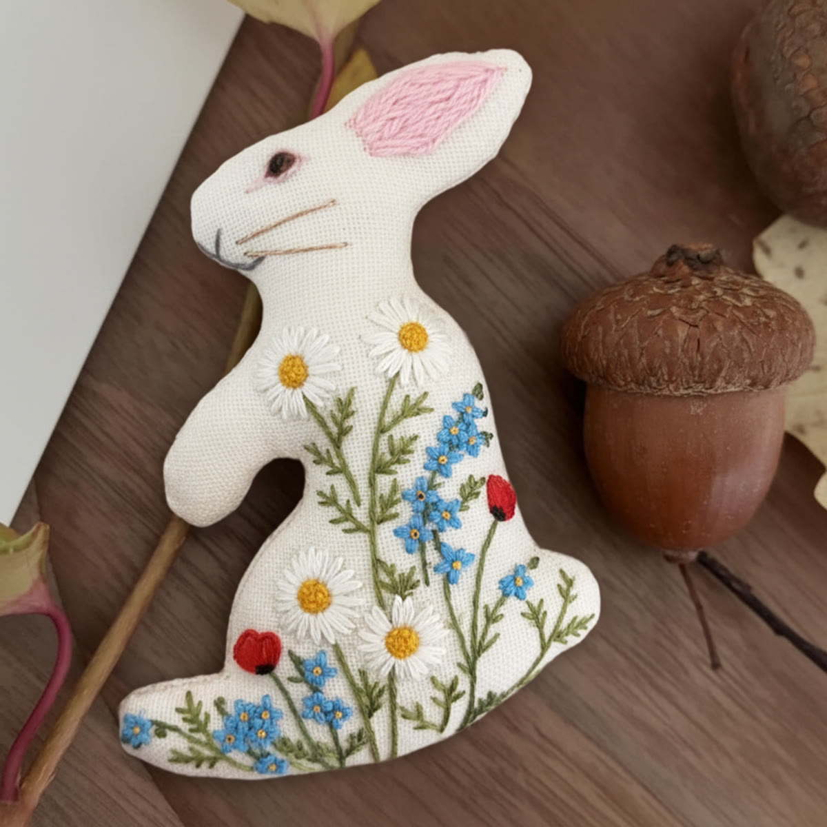 Rubbyoo Rabbit Embroidery Kit - Wildflowers | Beautiful Flower Art | Special Holiday Craft - 6 inches hoop kit - image 1