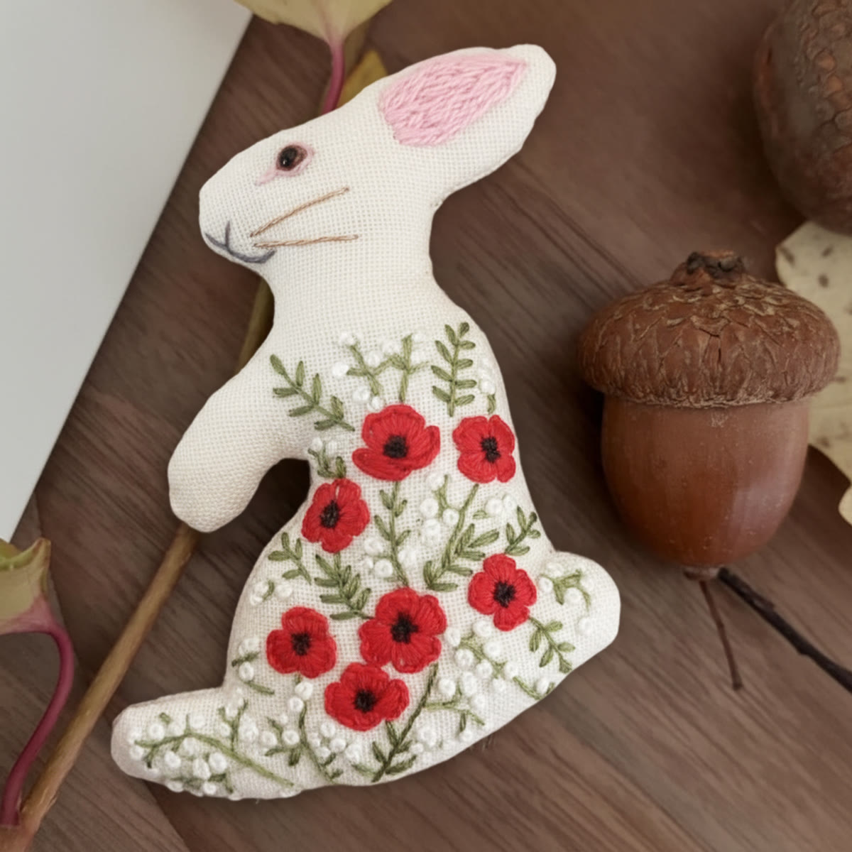 Rubbyoo Rabbit Embroidery Kit - Floral Bunny | Woodland Animals Craft | Easy For Handmade Beginners - 6 inches hoop kit - image 1
