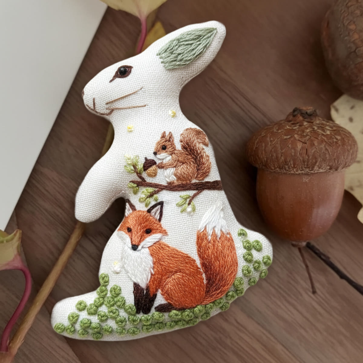 Rubbyoo Rabbit Embroidery Kit - Squirrel And Fox | Animal Stitch Craft | Unique Handmade Art - 6 inches hoop kit - image 1