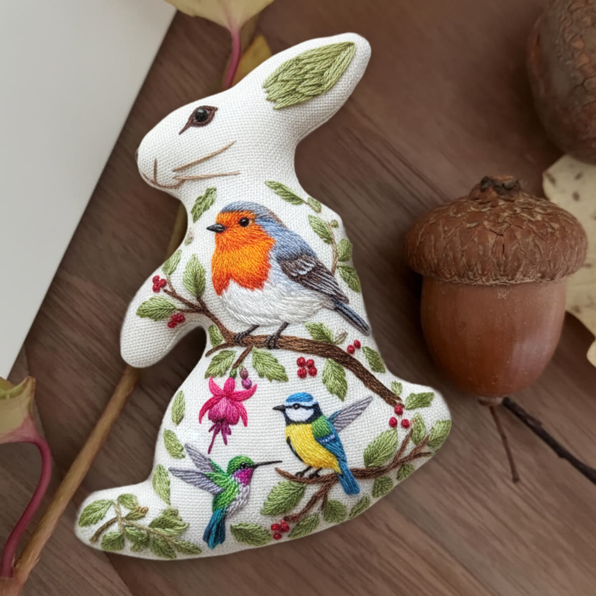 Rubbyoo Rabbit Embroidery Kit - Spring Bird |perfect Gift For Animal Lovers | Special Handmade Art - 6 inches hoop kit - image 1