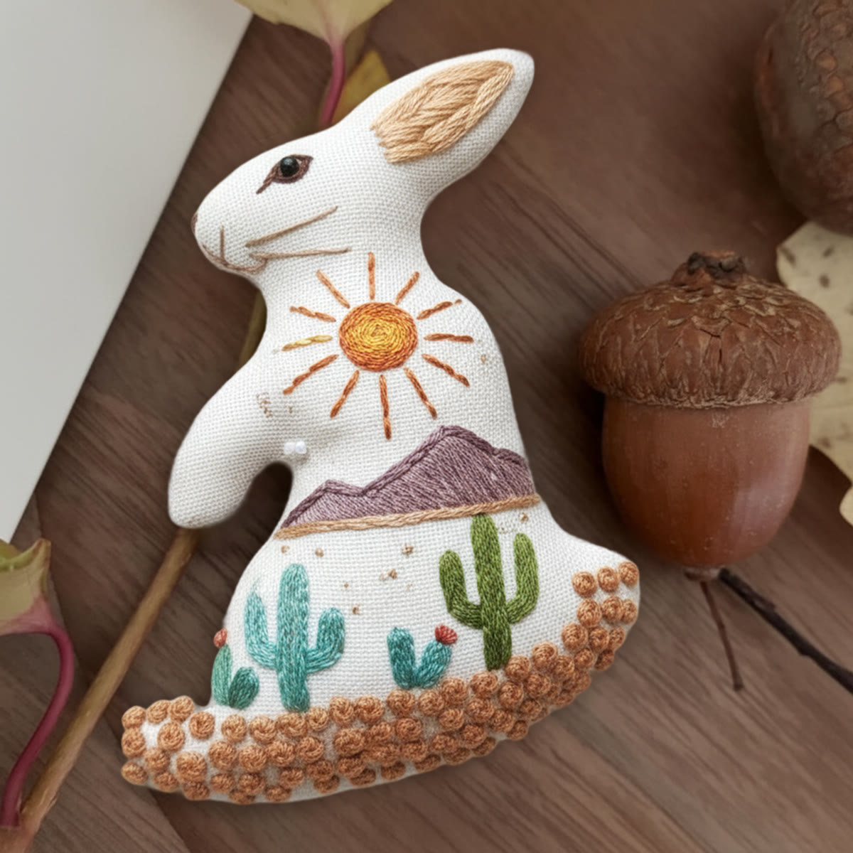 Rubbyoo Rabbit Embroidery Kit - Sun In Desert | Easy Handmade Stitch | Unique Handmade Pendants - 6 inches hoop kit - image 1