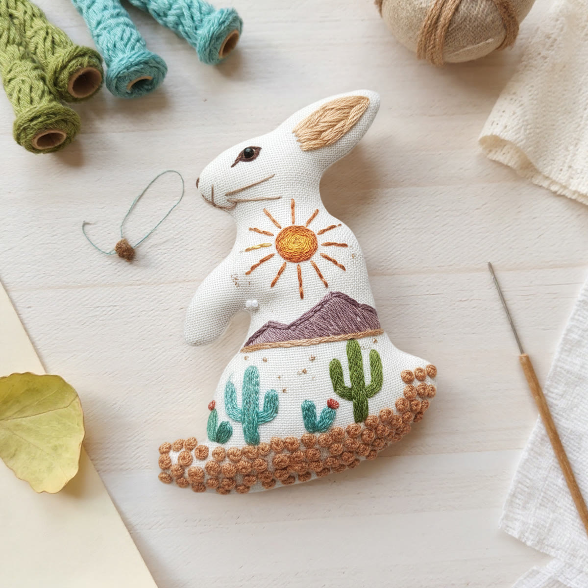 Rubbyoo Rabbit Embroidery Kit - Sun In Desert | Easy Handmade Stitch | Unique Handmade Pendants - image 2