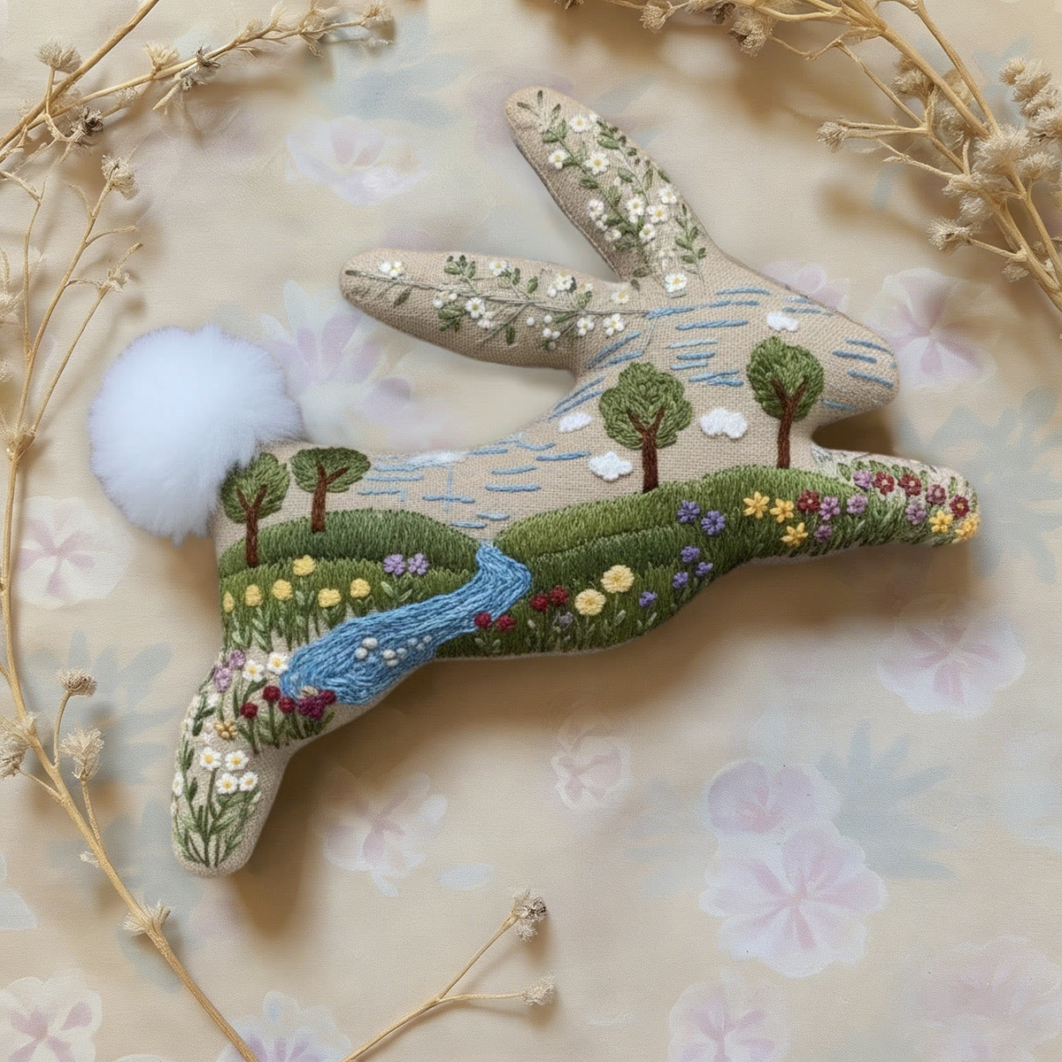 Rubbyoo Rabbit Embroidery Kit - Countryside View | Unique Landscape Art | Lovely Bunny Craft - image 2