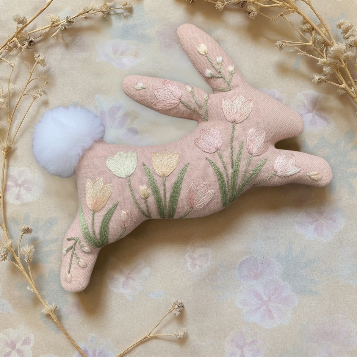 Rubbyoo Rabbit Embroidery Kit - Pink Tulips | Unique Flower Artwork | Gift For Her  - image 5