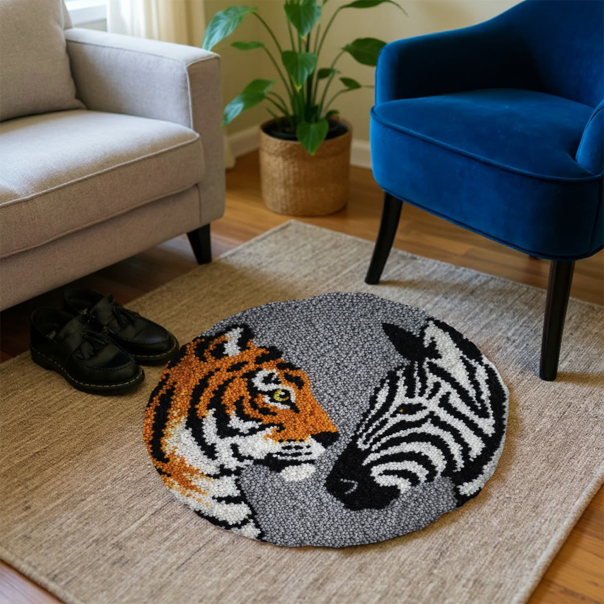 Rubbyoo Latch Hook Rug Kit - Tigers And Zebras | Creative Animal Craft | Handmade Home Decor For Beginner - image 2