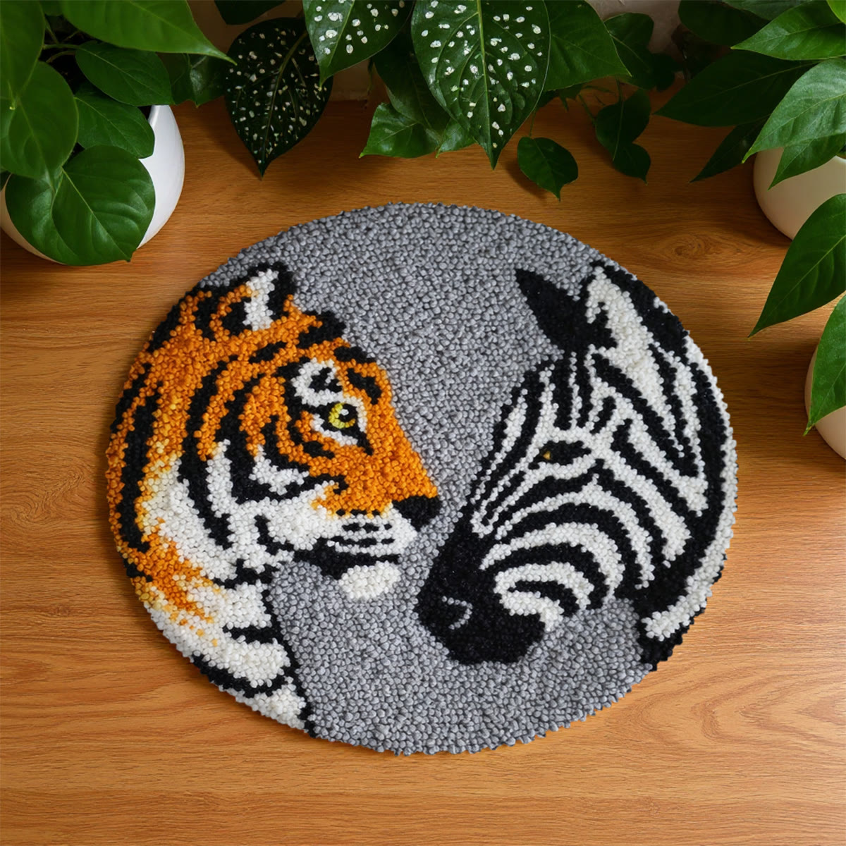 Rubbyoo Latch Hook Rug Kit - Tigers And Zebras | Creative Animal Craft | Handmade Home Decor For Beginner - 48×48cm - image 1