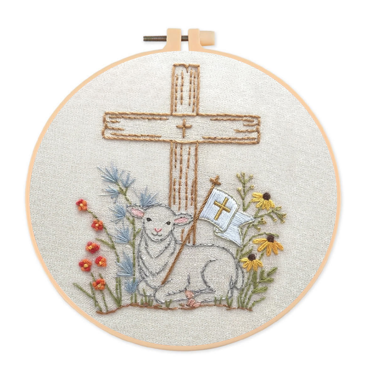 Rubbyoo Embroidery Kit - Cross And Lamb | Diy Stitching Art | Easter Handmade Craft  - 20*20cm - image 1
