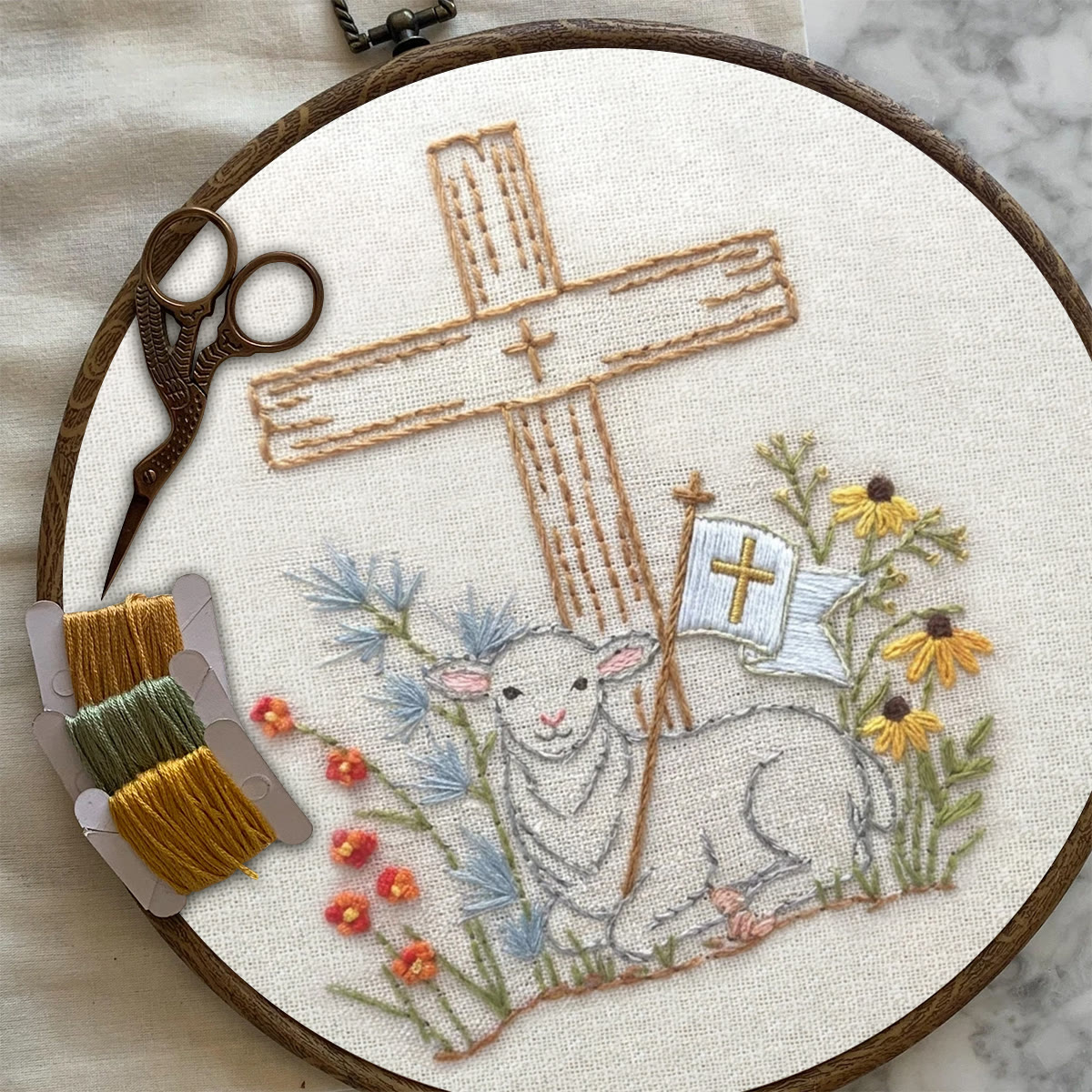 Rubbyoo Embroidery Kit - Cross And Lamb | Diy Stitching Art | Easter Handmade Craft  - image 7
