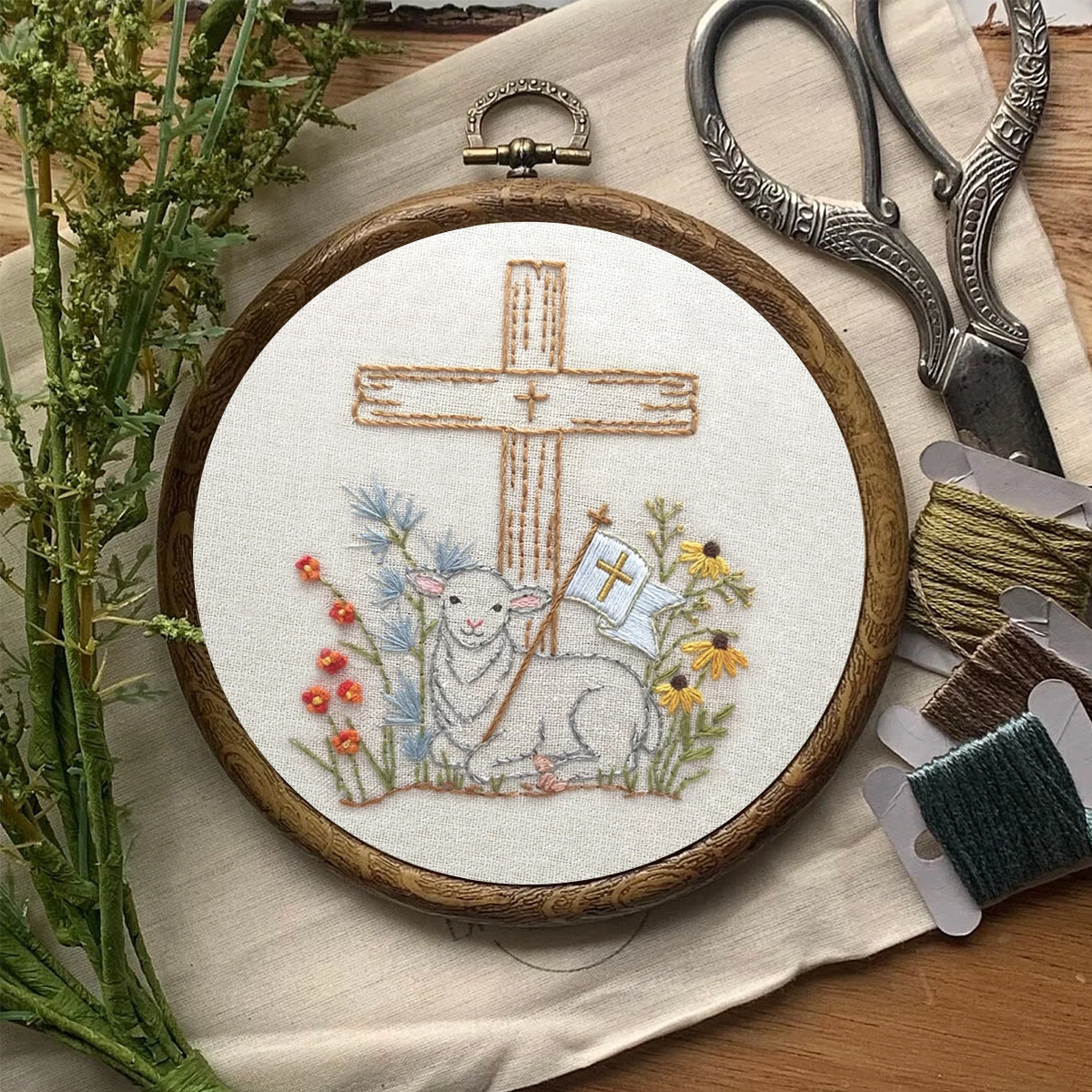 Rubbyoo Embroidery Kit - Cross And Lamb | Diy Stitching Art | Easter Handmade Craft  - image 2