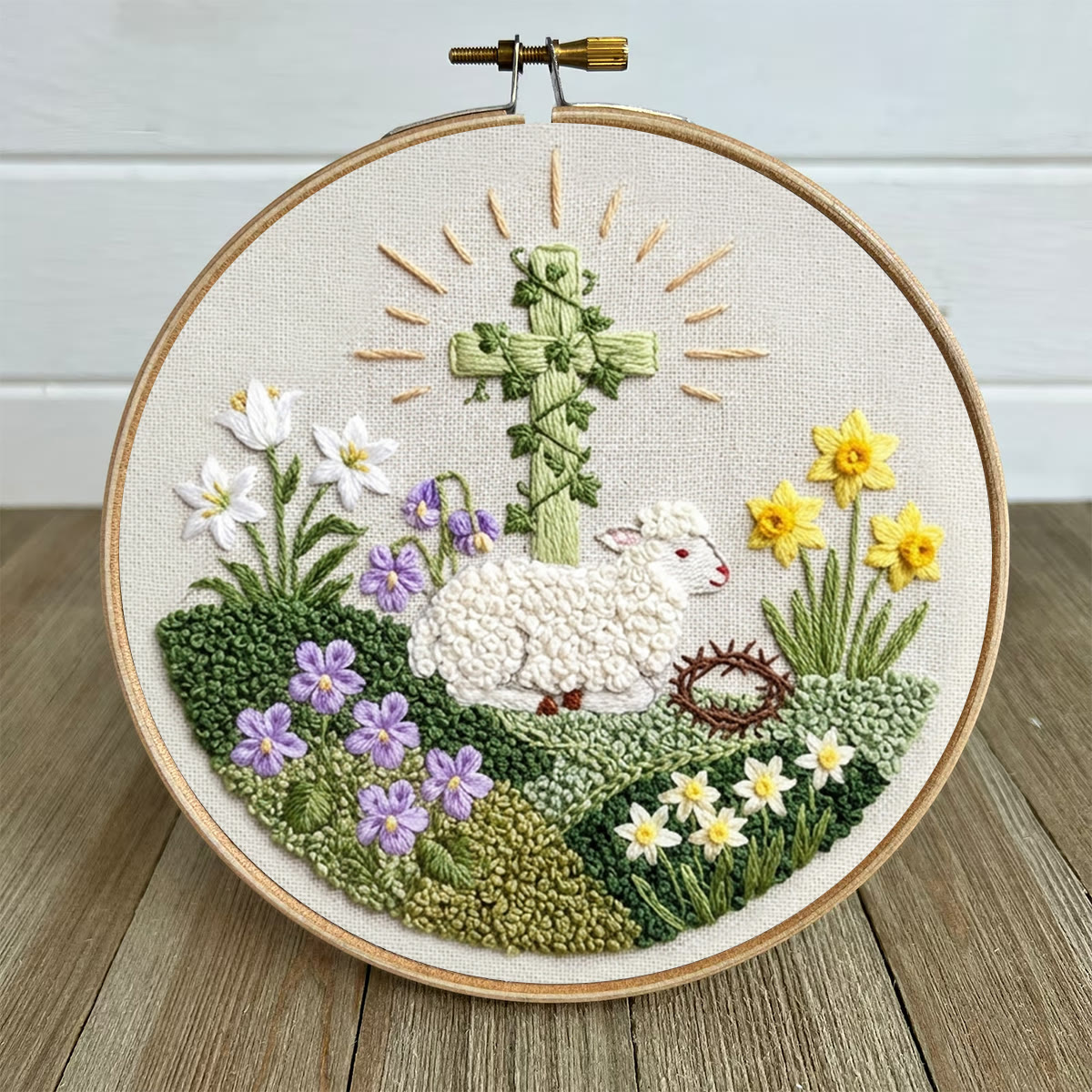 Rubbyoo Embroidery Kit - Floral Lamb With Cross | Diy Hoop Art | Religious Handmade Craft - image 6