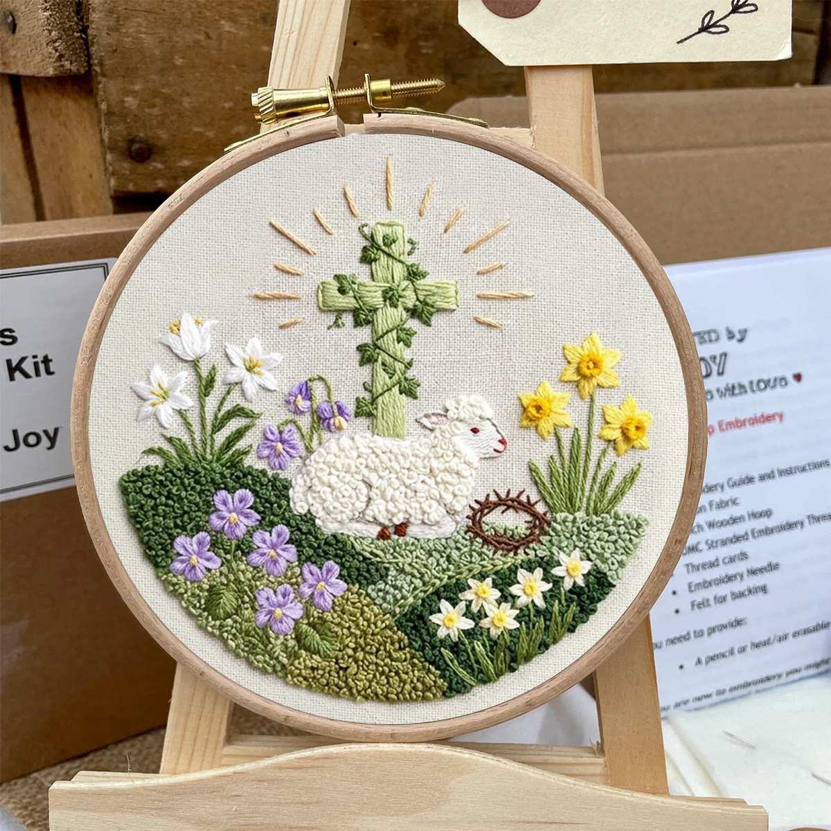 Rubbyoo Embroidery Kit - Floral Lamb With Cross | Diy Hoop Art | Religious Handmade Craft - image 7