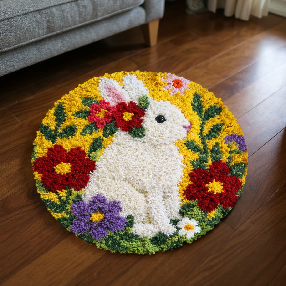 Rubbyoo Latch Hook Rug Kit - Floral Bunny | Adorable Animal Craft | Nice Handmade Easter Gift  - image 3