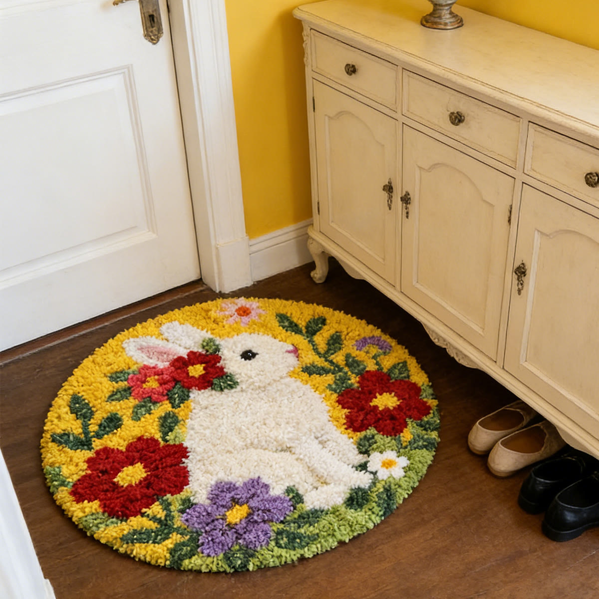 Rubbyoo Latch Hook Rug Kit - Floral Bunny | Adorable Animal Craft | Nice Handmade Easter Gift  - image 2