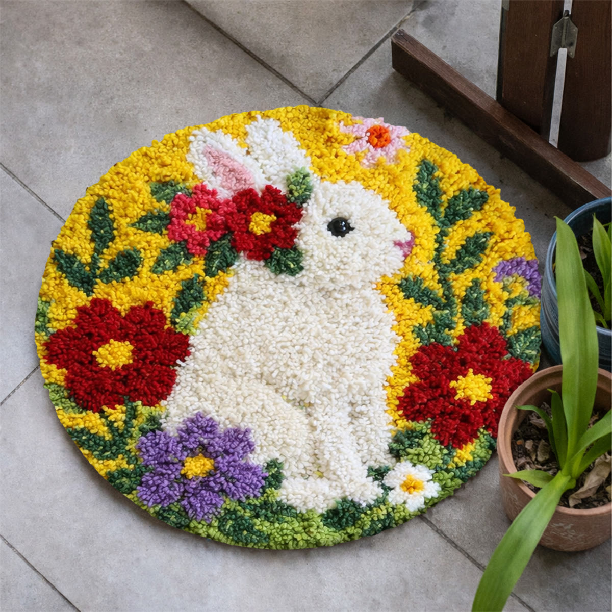 Rubbyoo Latch Hook Rug Kit - Floral Bunny | Adorable Animal Craft | Nice Handmade Easter Gift  - image 6