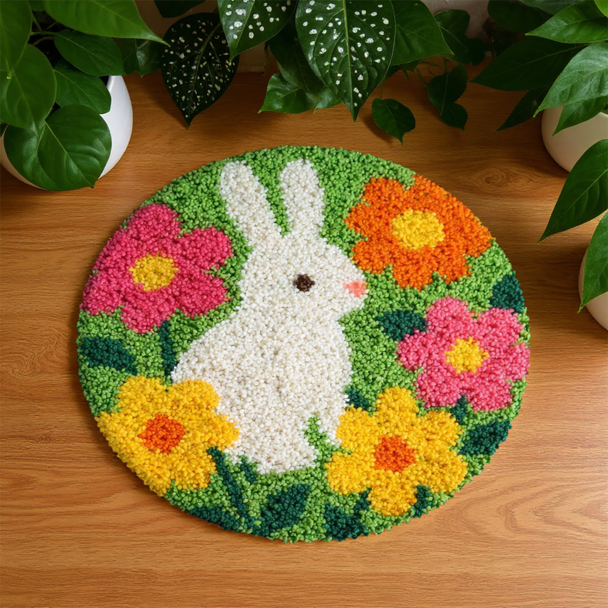 Rubbyoo Latch Hook Rug Kit - Cute Rabbit | Diy Handmade Art For Beginner | Perfect Easter Craft - 48×48cm - image 1