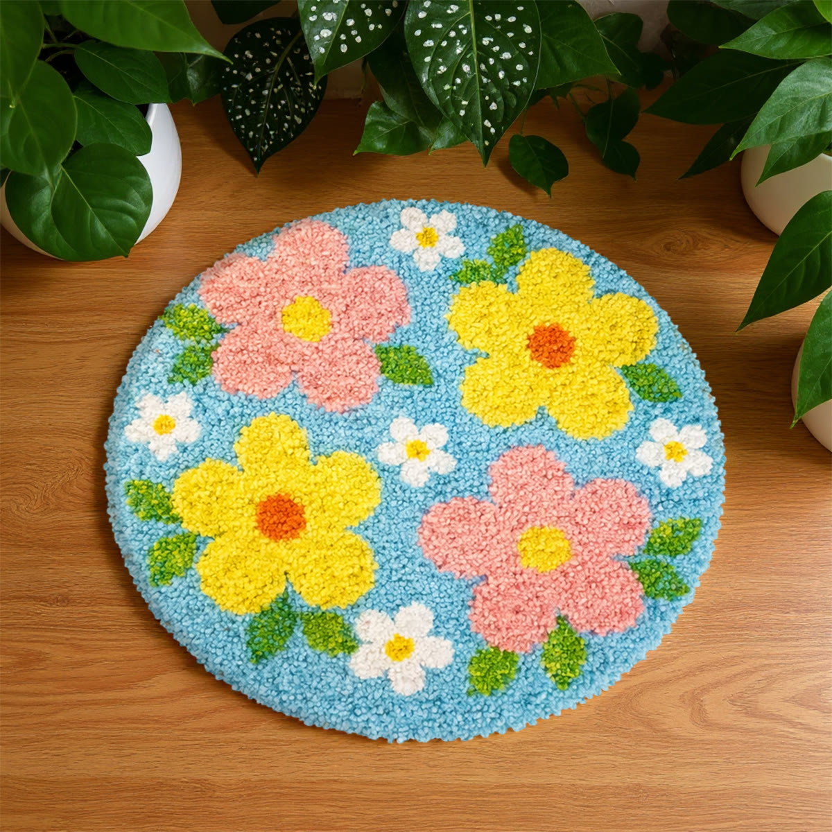 Rubbyoo Latch Hook Rug Kit - Colourful Flower | Soft Bathroom Rug | Nice Home Decoration  - 48×48cm - image 1