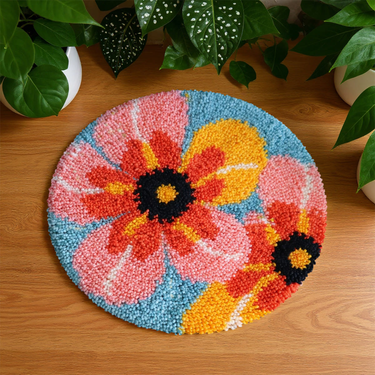 Rubbyoo Latch Hook Rug Kit - Charming Flower | Plush Handmade Craft | Unique Housewarming Gift - 48×48cm - image 1