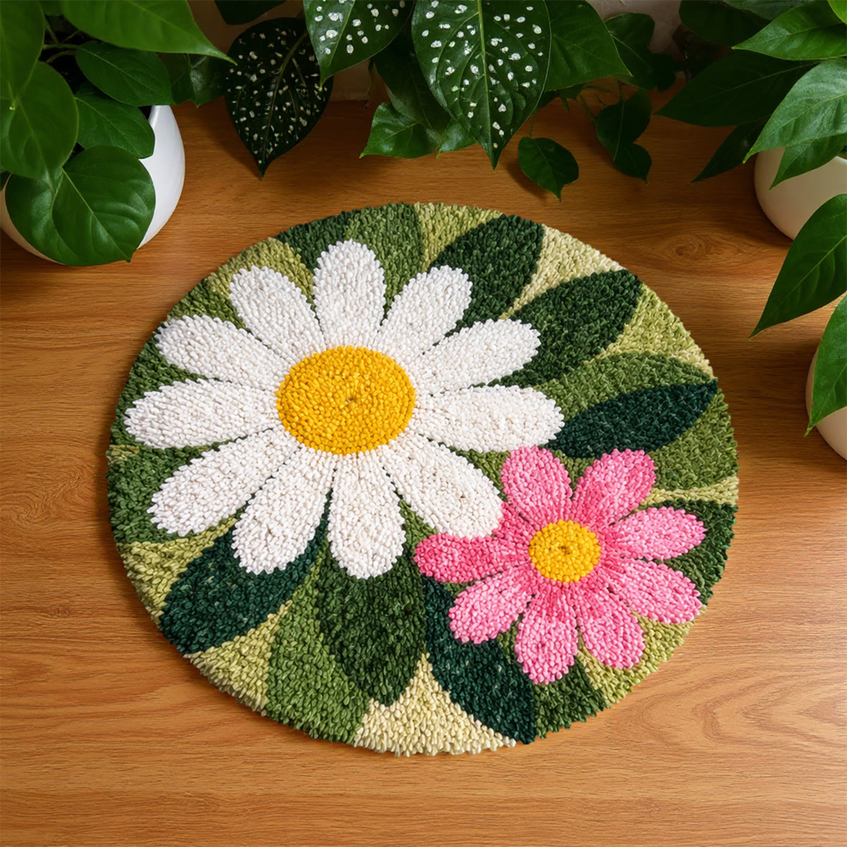 Rubbyoo Latch Hook Rug Kit - Blooming Daisy | Versatile Home Decor | Cute Bedroom Rug - 48×48cm - image 1