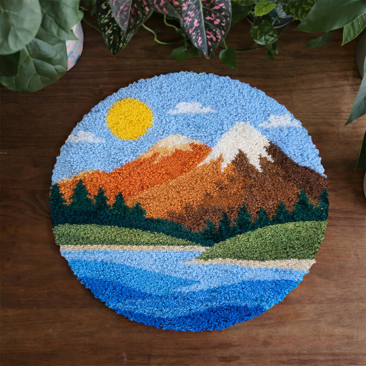 Rubbyoo Latch Hook Rug Kit - Sunset Mountain | Diy Craft For Home Decor | Creative Yarn Craft - 48×48cm - image 1