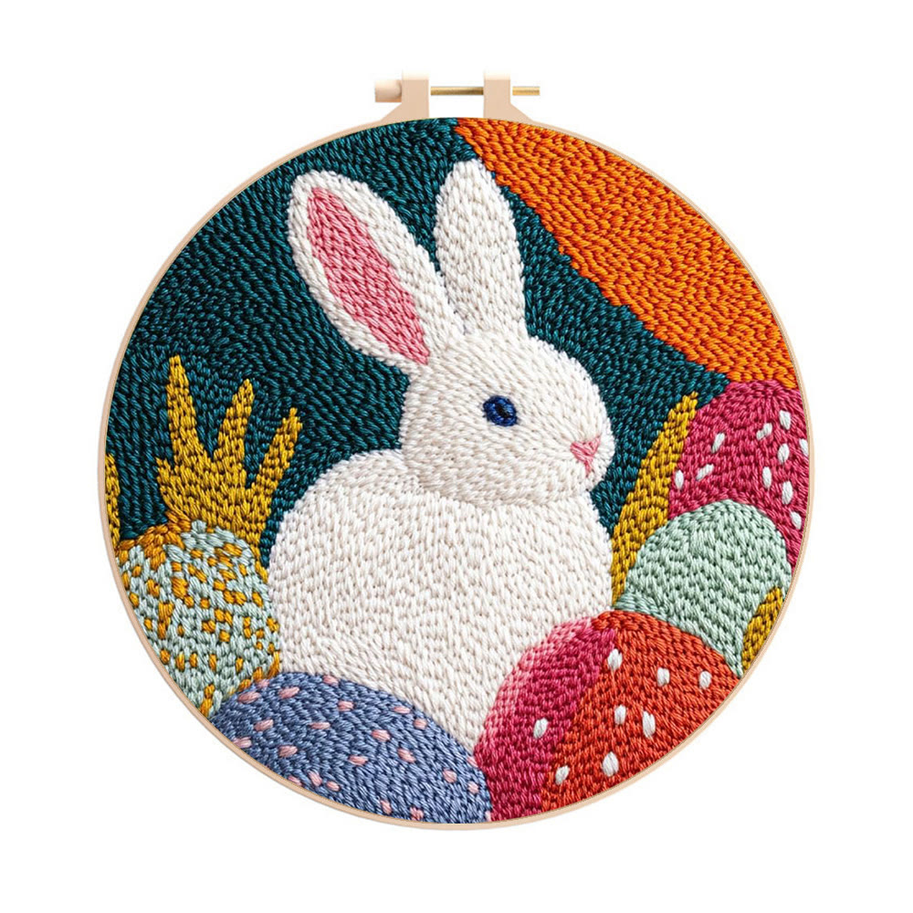 Easter Egg Bunny Punch Needle Kit - Joyful DIY | Festive Holiday Treasure - 8 inch Hoop Kit - image 1