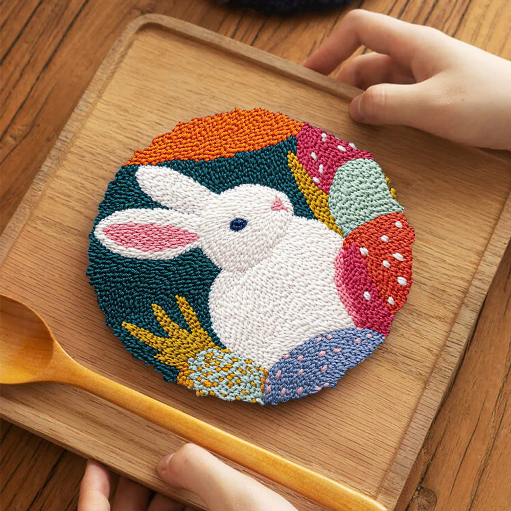 Easter Egg Bunny Punch Needle Kit - Joyful DIY | Festive Holiday Treasure - 5 inch Coaster Kit - image 4