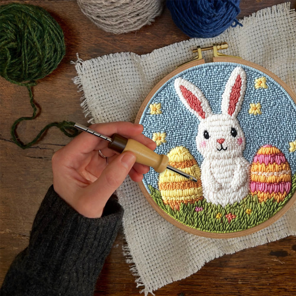 Starry Night Double Egg Bunny Punch Needle Kit - Cozy Diy | Whimsical Statement - image 2