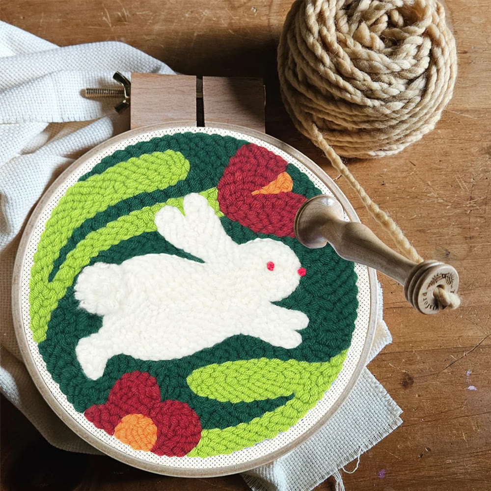 Leaping Bunny With Red Blooms Punch Needle Kit - Lively Diy | Playful Accent - image 9