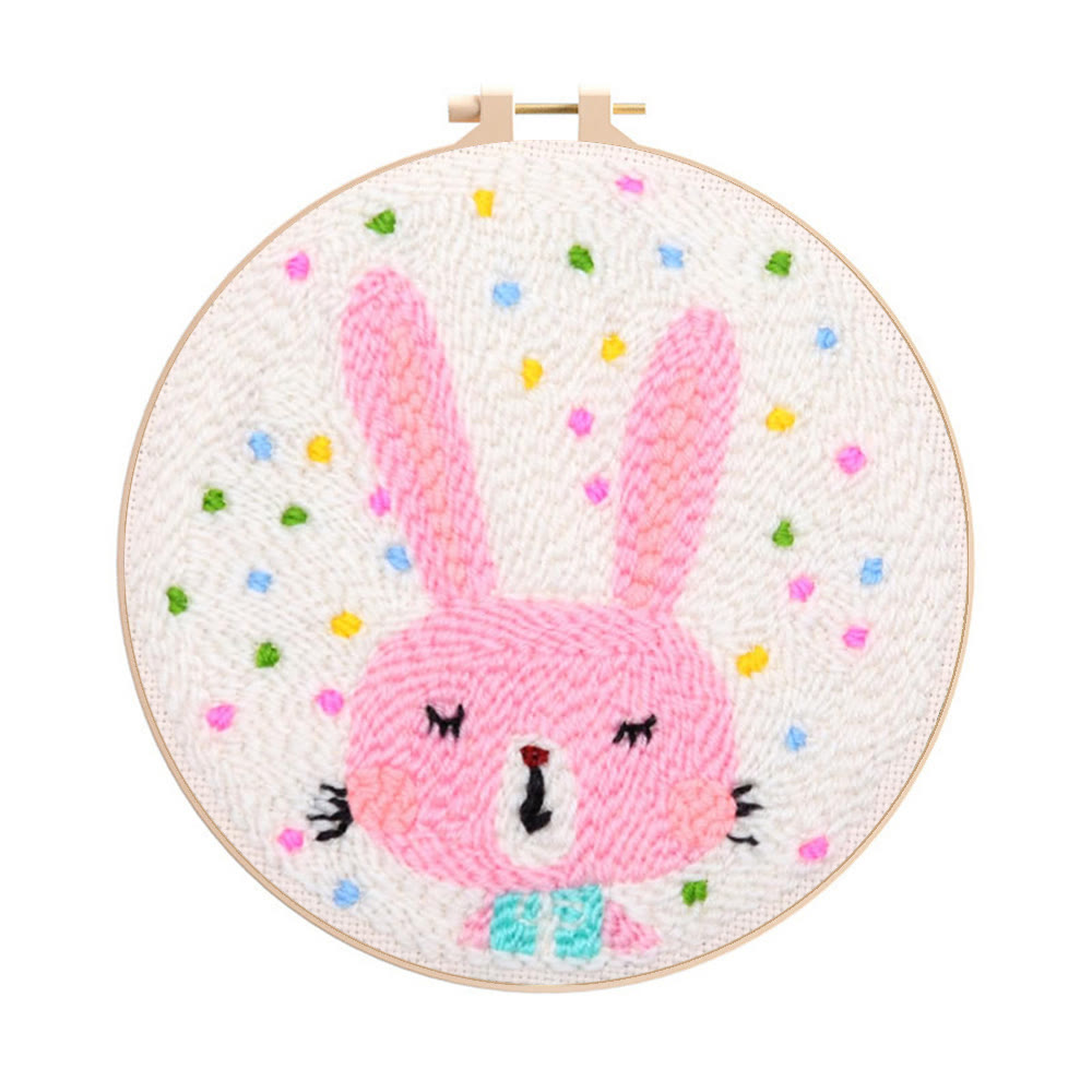 Confetti Pink Bunny Punch Needle Kit - Breezy Craft | Easter Party Accent - 8 inch Hoop Kit - image 1