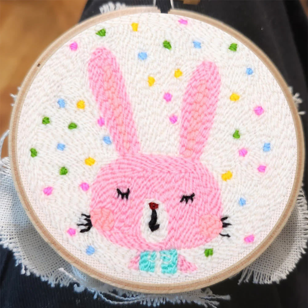 Confetti Pink Bunny Punch Needle Kit - Breezy Craft | Easter Party Accent - image 2