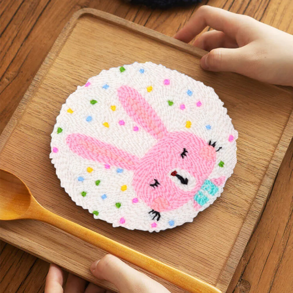 Confetti Pink Bunny Punch Needle Kit - Breezy Craft | Easter Party Accent - 5 inch Coaster Kit - image 4
