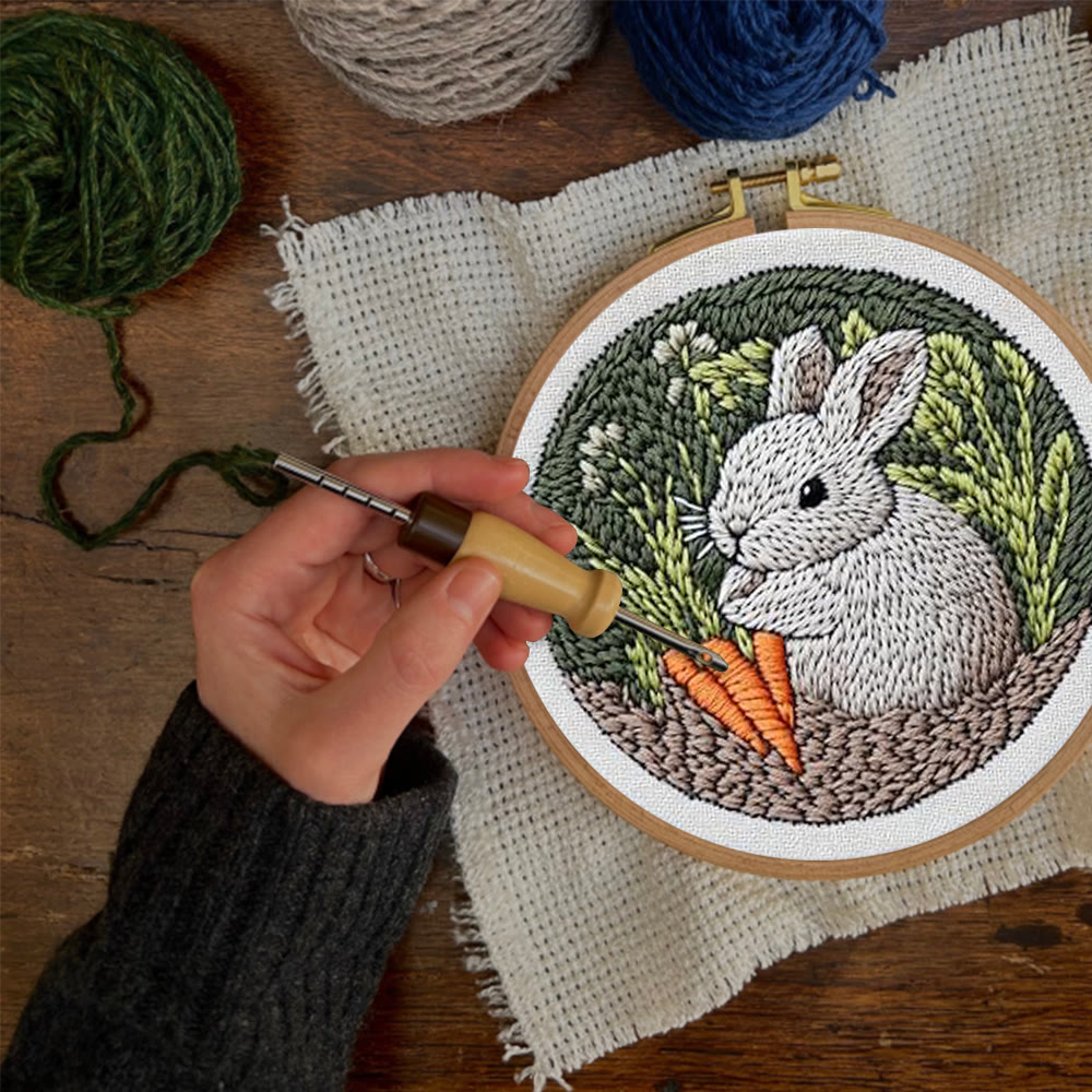 Carrot Cuddling Grey Bunny Punch Needle Kit - Rewarding Diy | Seasonal Keepsake - image 3