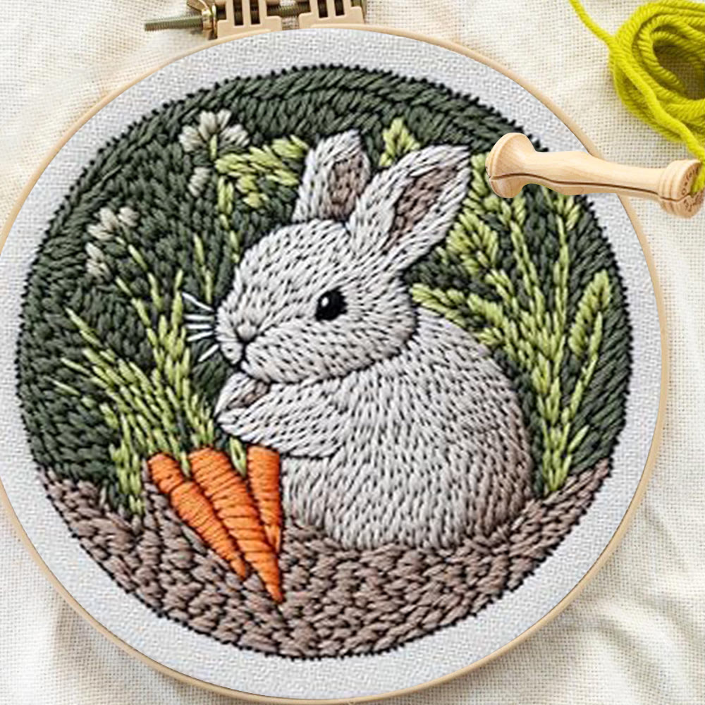 Carrot Cuddling Grey Bunny Punch Needle Kit - Rewarding Diy | Seasonal Keepsake - image 6