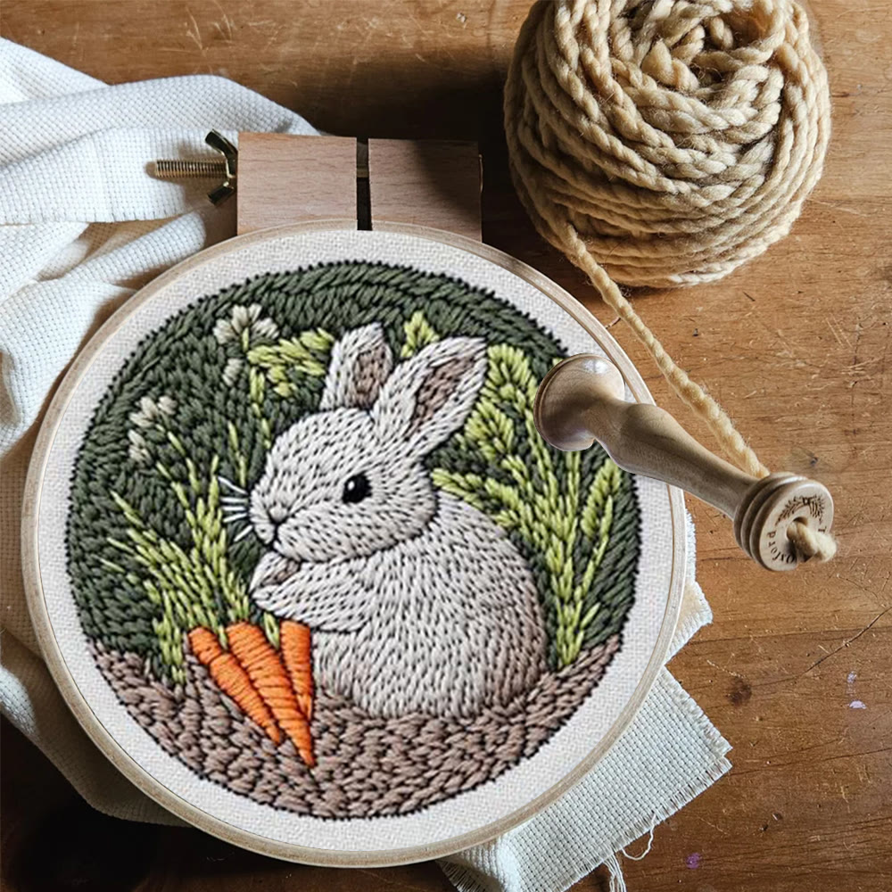 Carrot Cuddling Grey Bunny Punch Needle Kit - Rewarding Diy | Seasonal Keepsake - image 9