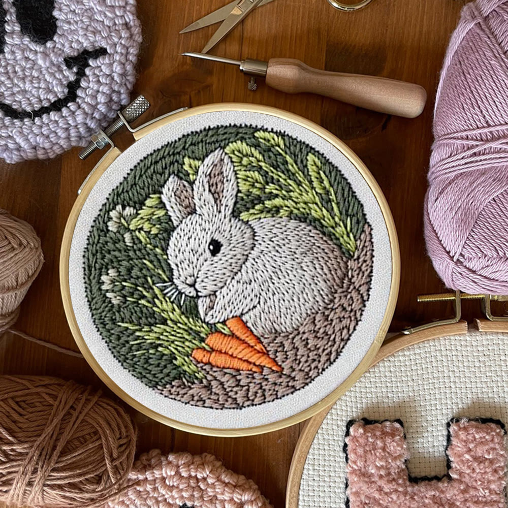 Carrot Cuddling Grey Bunny Punch Needle Kit - Rewarding Diy | Seasonal Keepsake - image 11