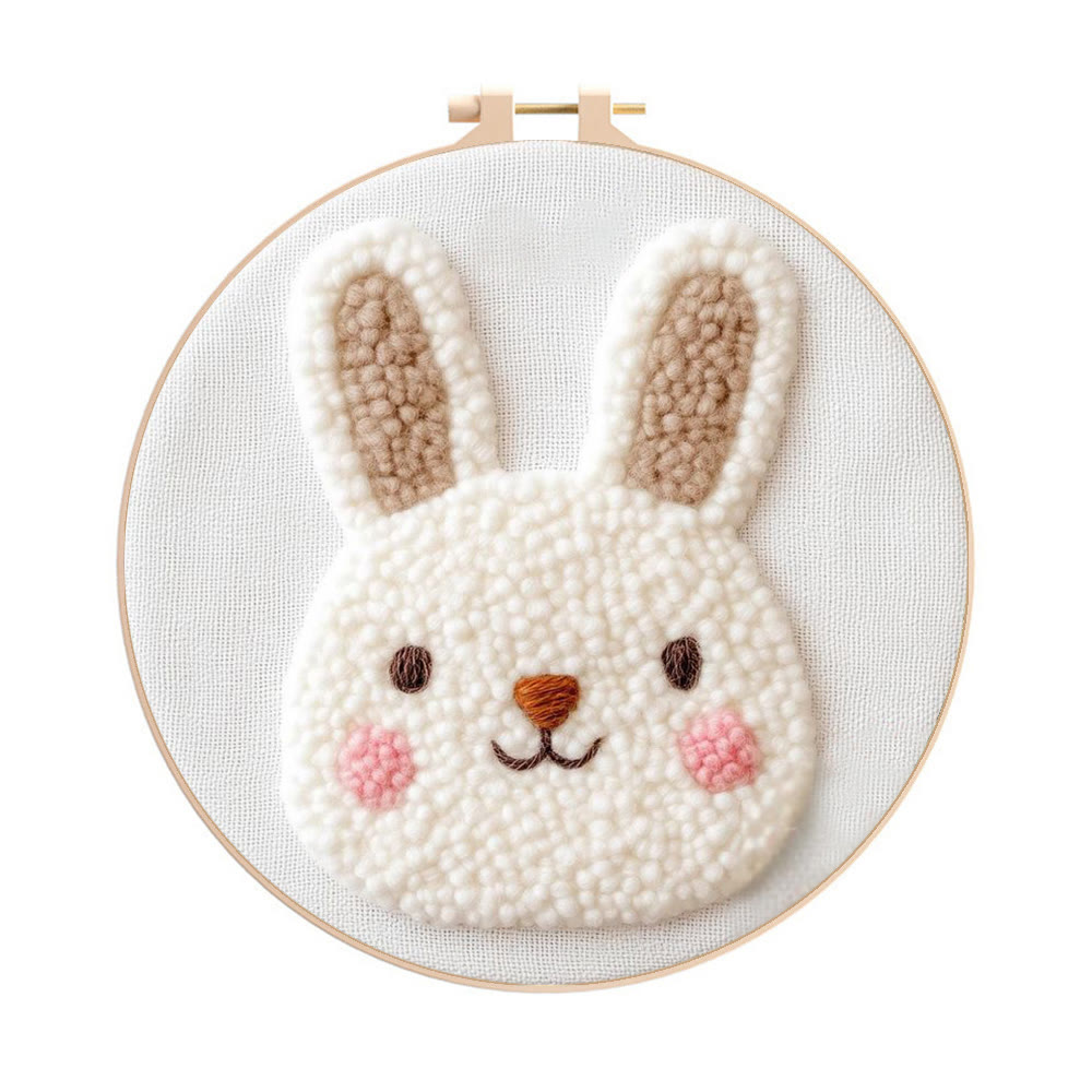 Chubby White Bunny Portrait Punch Needle Kit - Kid-friendly Diy | Easter Basket Surprise - 8 inch Hoop Kit - image 1