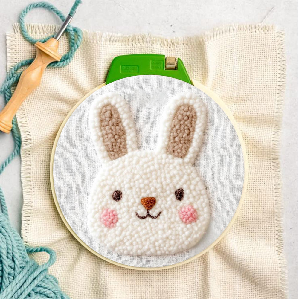 Chubby White Bunny Portrait Punch Needle Kit - Kid-friendly Diy | Easter Basket Surprise - image 4