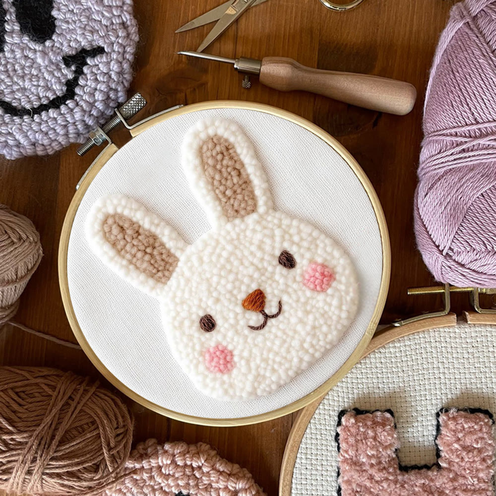 Chubby White Bunny Portrait Punch Needle Kit - Kid-friendly Diy | Easter Basket Surprise - image 8