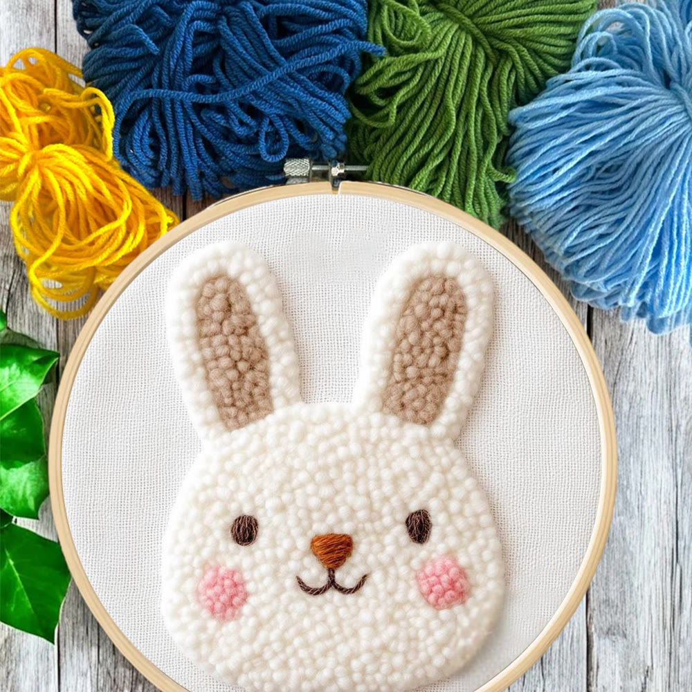 Chubby White Bunny Portrait Punch Needle Kit - Kid-friendly Diy | Easter Basket Surprise - image 7