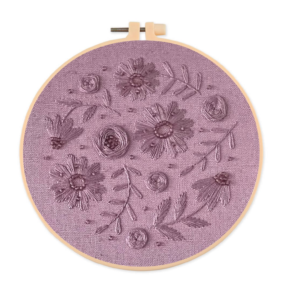 Rubbyoo Embroidery Kit - Purple Charm | Diy Floral Artwork | Easy Handmade Craft For Beginner - 20*20cm - image 1