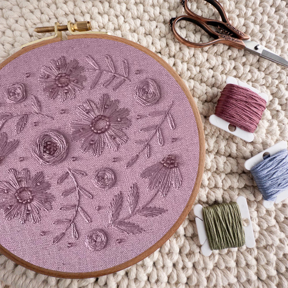 Rubbyoo Embroidery Kit - Purple Charm | Diy Floral Artwork | Easy Handmade Craft For Beginner - image 2