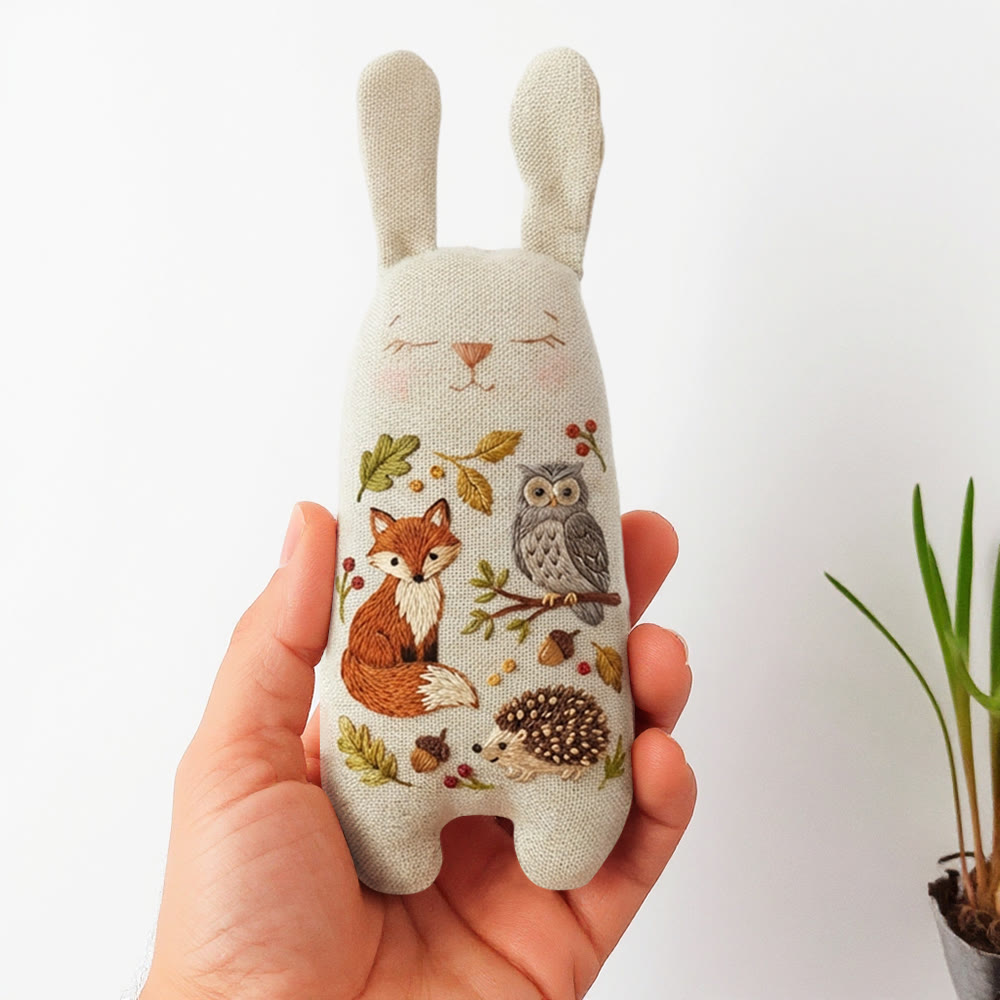 Rubbyoo Bunny Toy Embroidery Kit - Fox And Owl | Stuffed Bunny Toy  | Sewing Kit For Beginner - 8 inches hoop kit - image 1