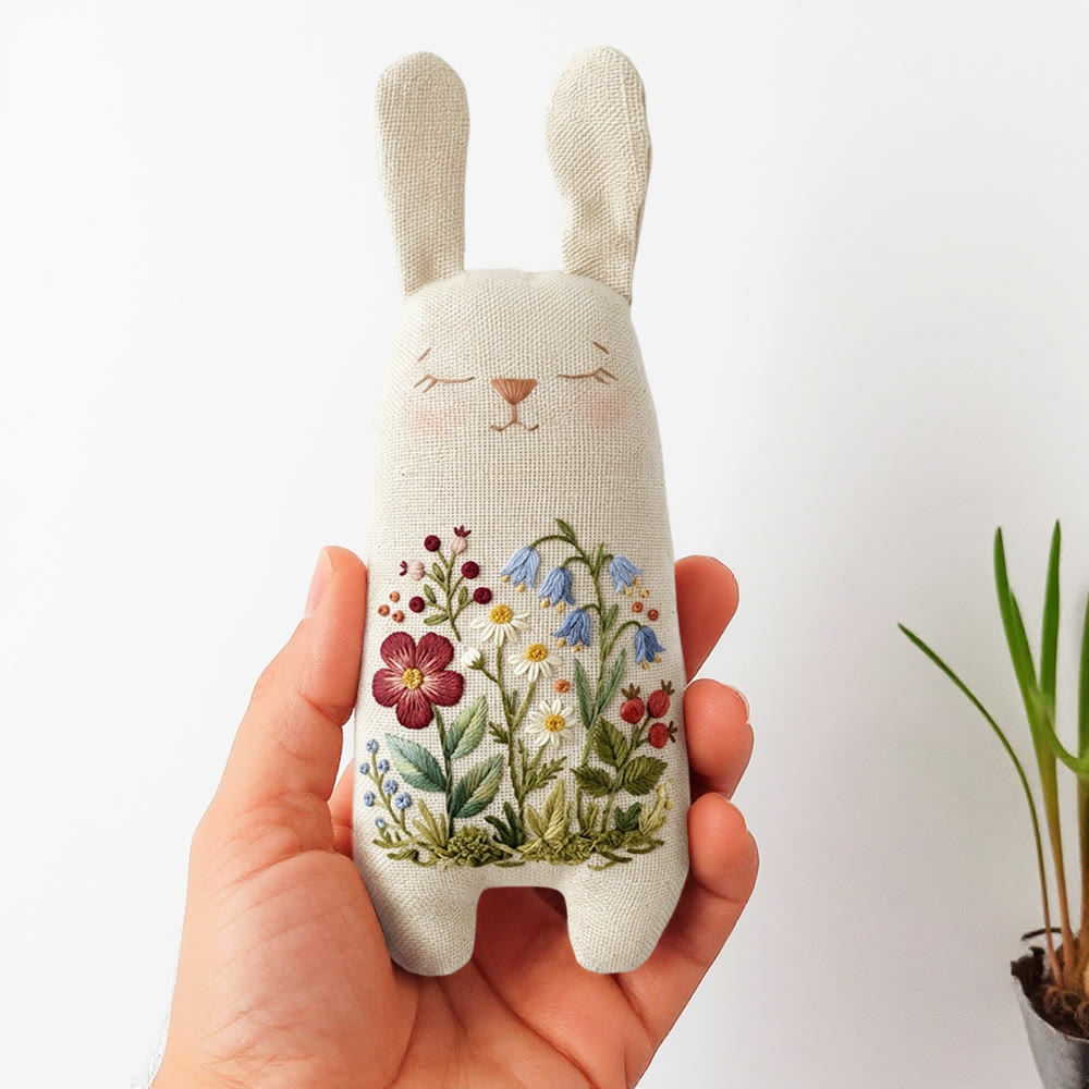 Rubbyoo Bunny Toy Embroidery Kit  - Wildflower | Stuffed Bunny Pattern| Lovely Bunny Craft  - 8 inches hoop kit - image 1