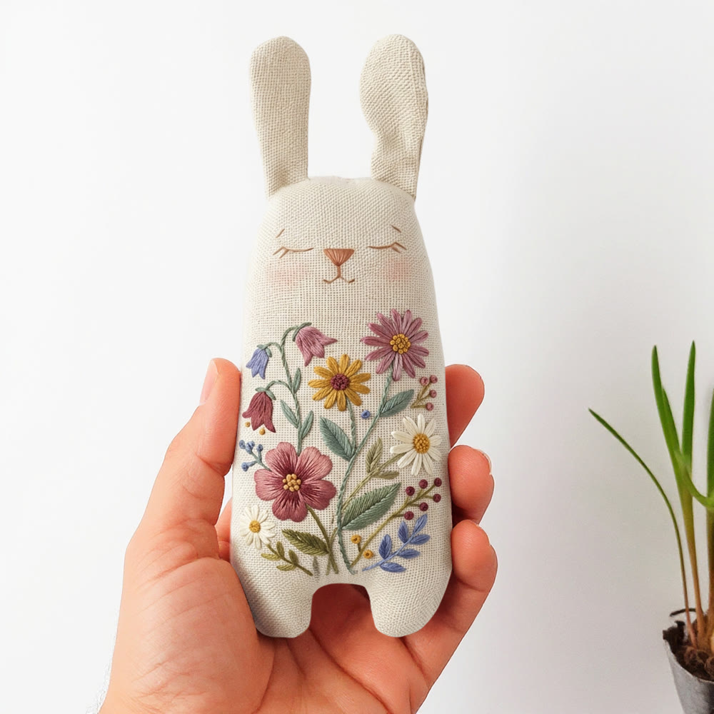 Rubbyoo Bunny Toy Embroidery Kit - Little Flower | Easy Sewing Craft | Creative Stuffed Bunny Toy - 8 inches hoop kit - image 1